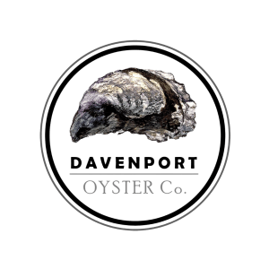Circular Davenport Oyster Co. logo featuring a textured oyster rock inside a double-ring frame.