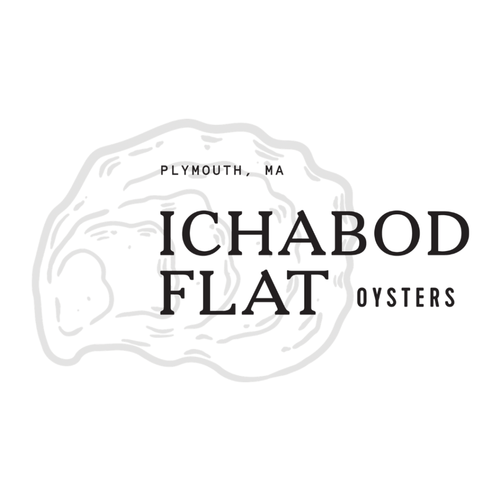 Logo for CHABOD OYSTERS: a stylized white oyster shell on black, with faint 'PLYMOUTH MA' and large 'CHABOD OYSTERS' text across.