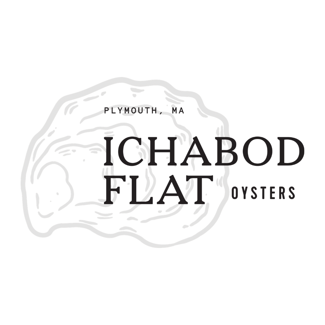 Logo for CHABOD OYSTERS: a stylized white oyster shell on black, with faint 'PLYMOUTH MA' and large 'CHABOD OYSTERS' text across.