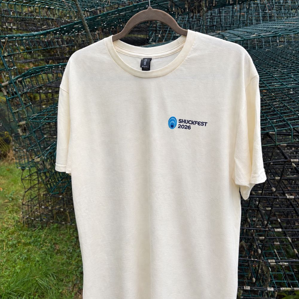 Shuckfest 2026 off-white cotton T-shirt with event logo on front
